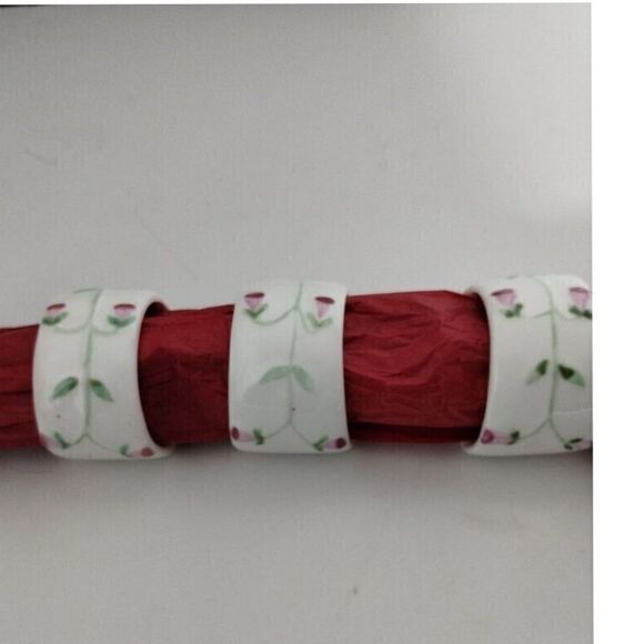 Vintage Floral Ceramic Napkin Rings Set of 6 - White with Pink Rose Pattern - Picture 7 of 9